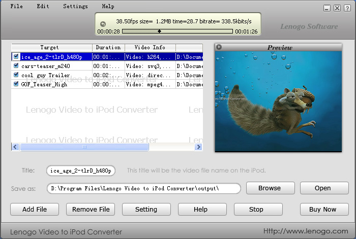 Lenogo Video to iPod Converter screenshot