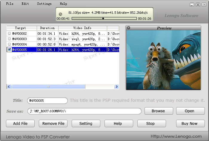 Lenogo Video to PSP Converter screenshot